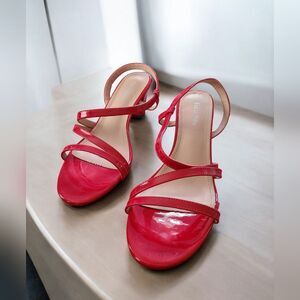 Fereshte Red Patent Leather Open Toe Strappy Sandals Block Heel Size 11.5 / 45